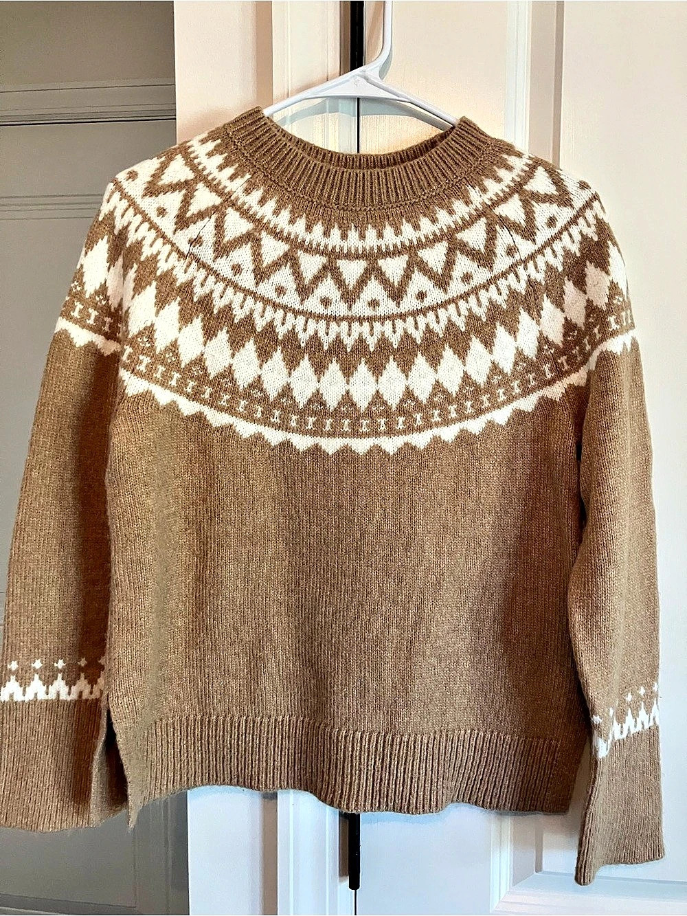 Talbots Fair Isle Crewneck Sweater Geometric Sweater Brown White Size Sp